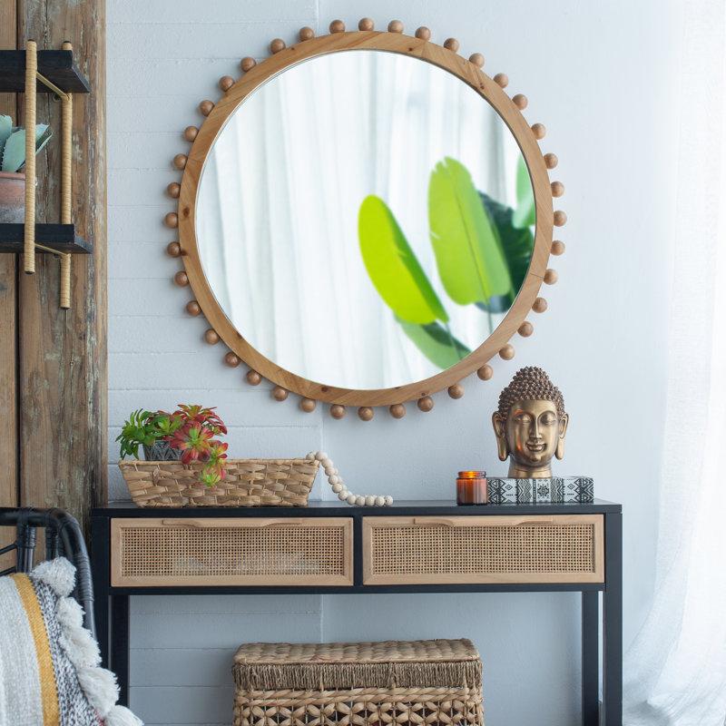 Miroir rond en bois avec cadre perlé