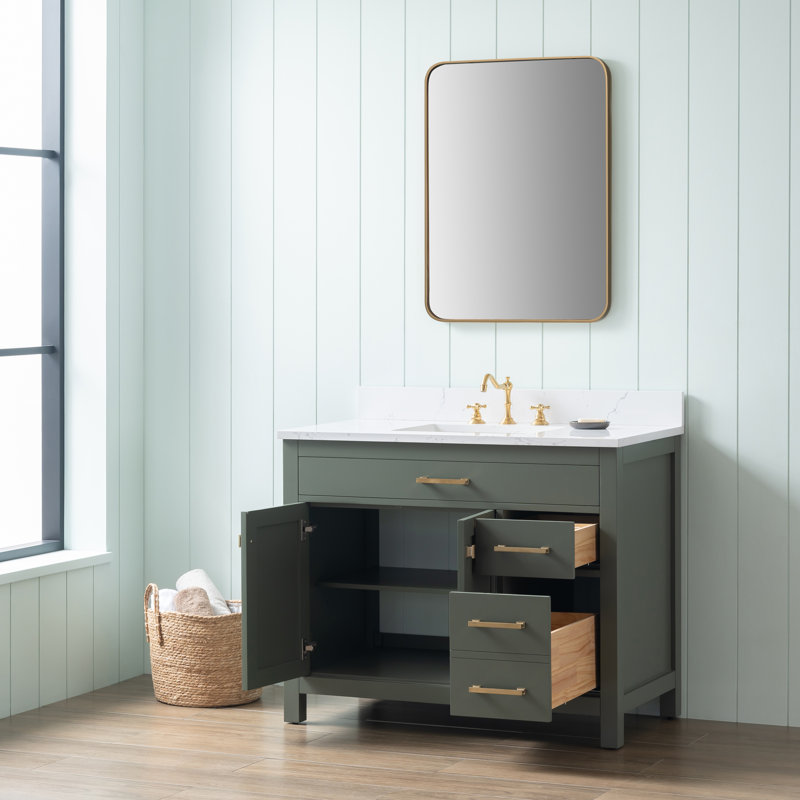Ensemble de meuble-lavabo simple 42 po Ajhane, Vert rétro / or brossé