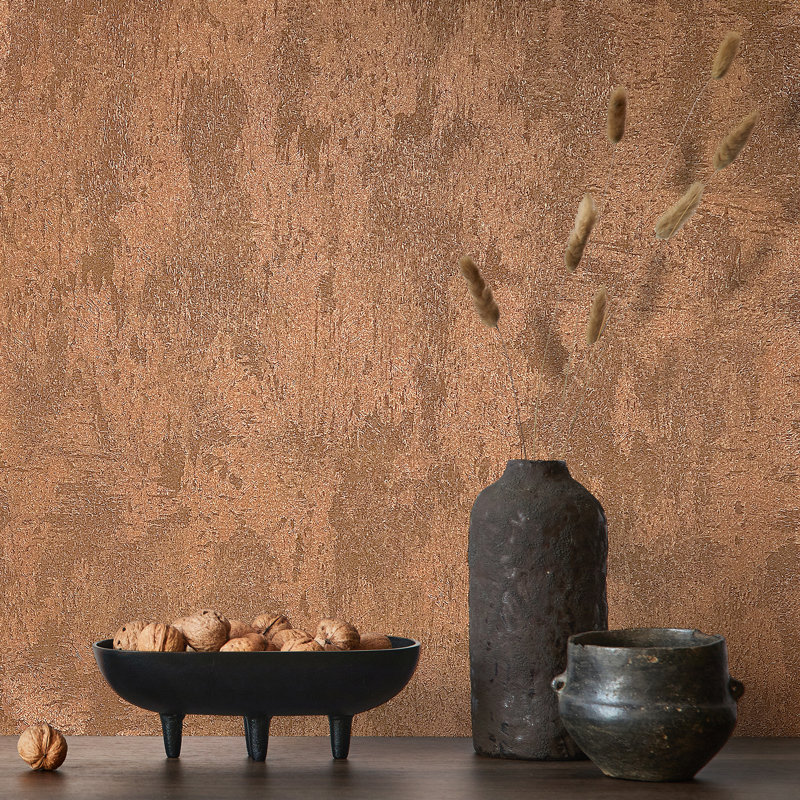 Kavalier Abstract Structure Texture 10.05M X 53Cm Metallic Wallpaper Roll, Copper