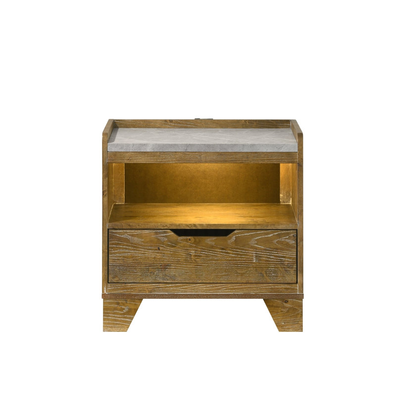 Table de chevet Garcia brun clair Aspen avec DEL et USB