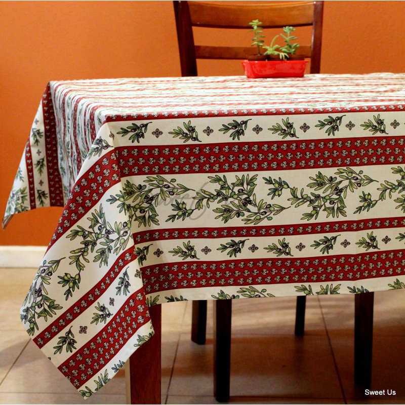 Nappe rectangulaire en coton lavable résistante aux taches, Rouge, 136 po x 60 po