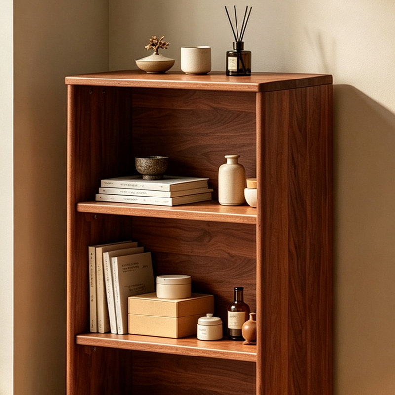 Bibliothèque en bois d'hévéa, 39.96" H x 15.75" W x 9.84" D, Light Brown