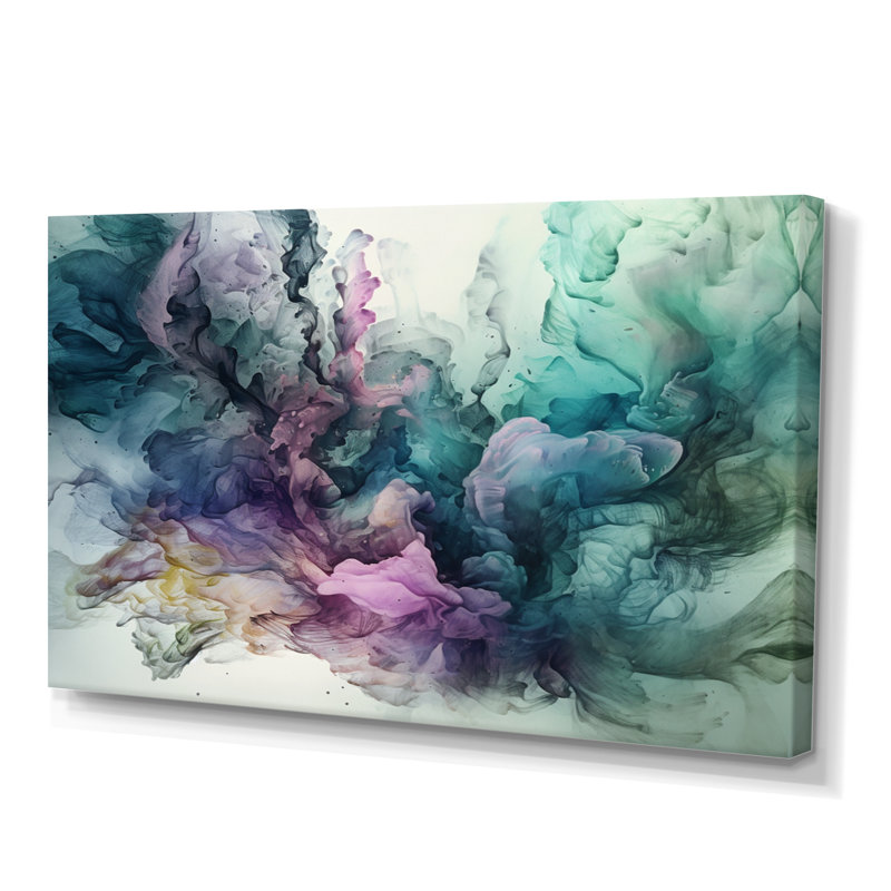 Symphonie marbrée verte - mauve, H 30 po x l 40 po, Toile tendue, No Frame