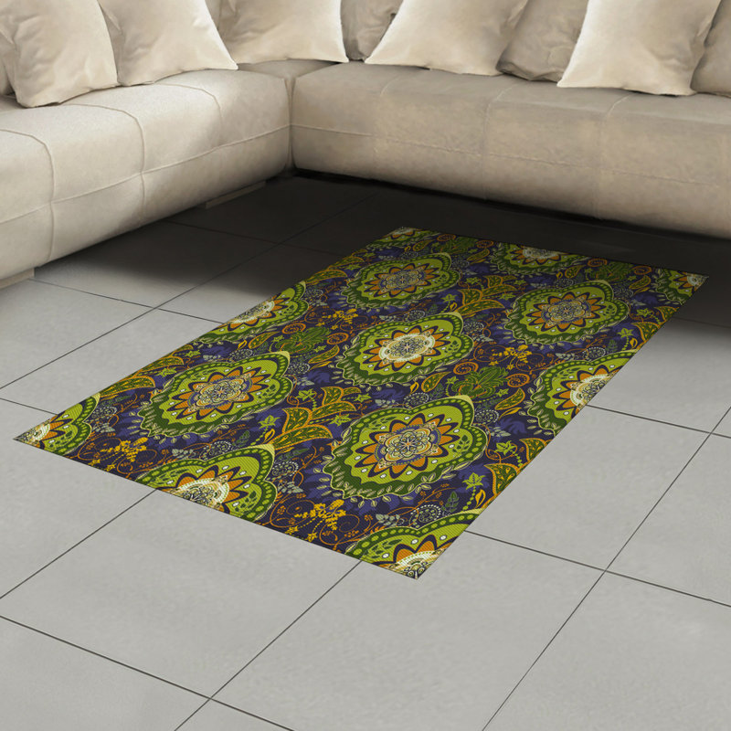 Ethnic High Density Long Fiber Poly Threads Decorative Area Rug Carpet, Rectangle 4' x 5'8"