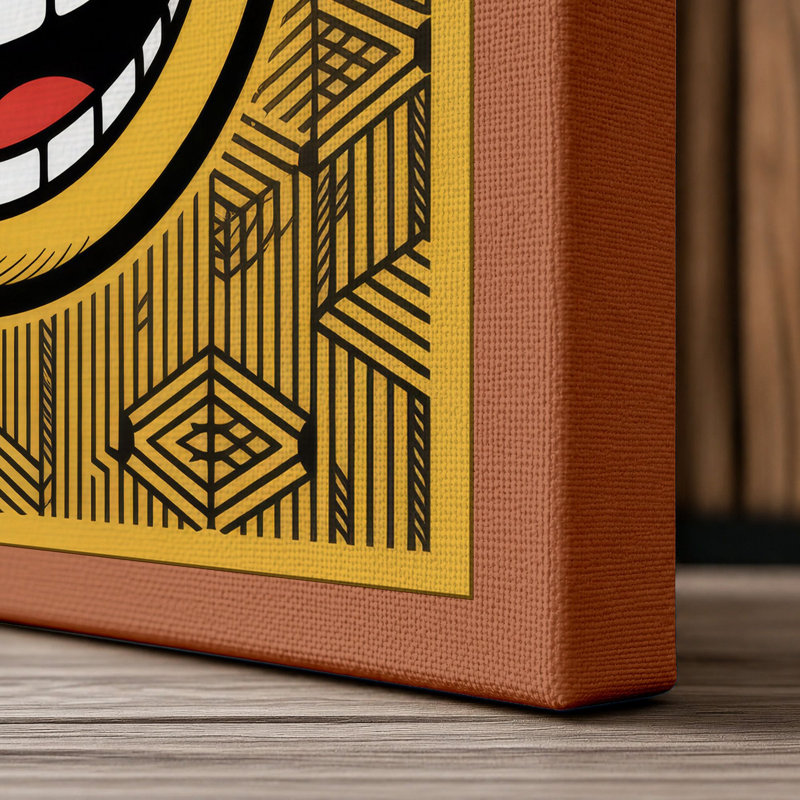 Grinning Face Retro - Wrapped Canvas, 30x20 - 76.2 x 50.8 cm, Terracotta Border
