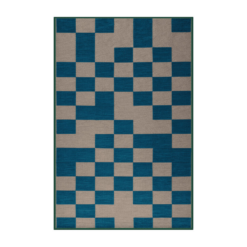 Machine Washable Checkered Green Area Rug, Rectangle 2' x 3'
