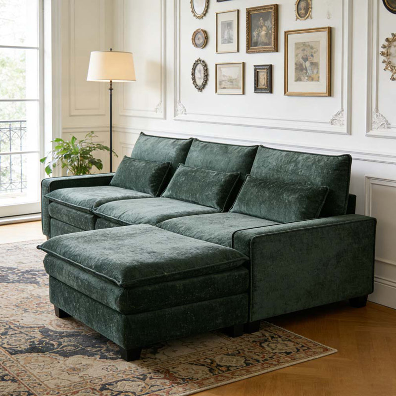 Canapé modulaire profond 99 po en forme de L modulaire Chenille, Vert