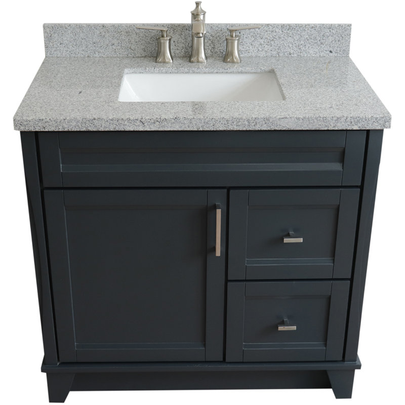 Ensemble de meuble-lavabo simple 37 po Tihomir, Gris foncé, Granite