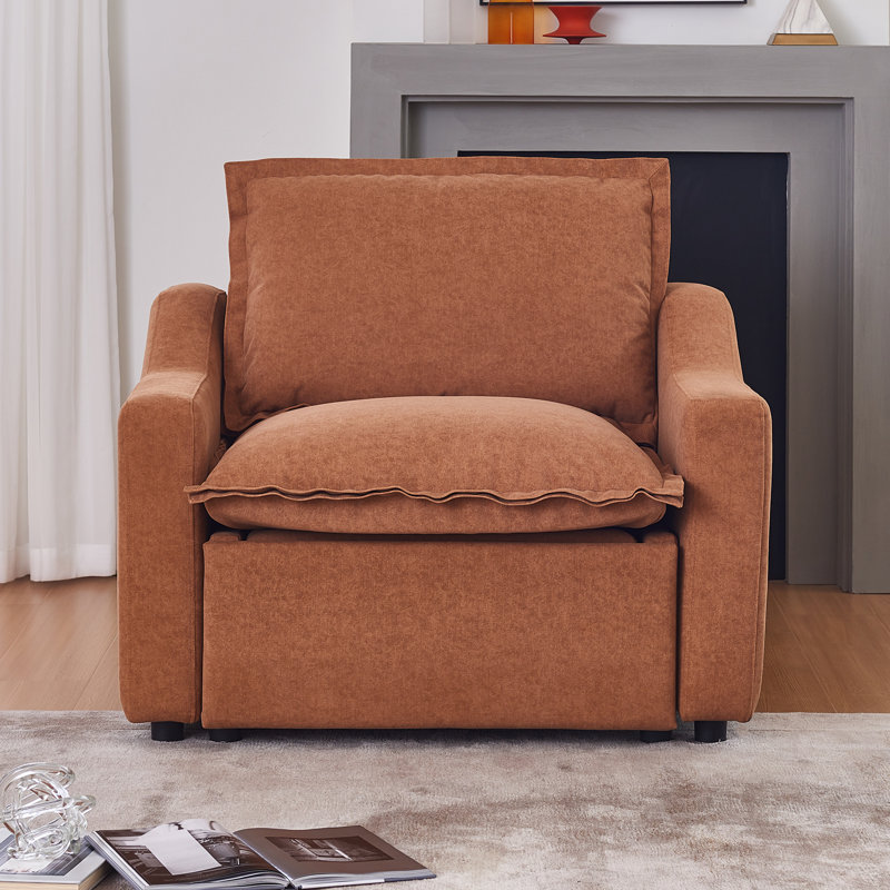 Upholstered Fabric Power Recliner, Orange Fabric, Orange