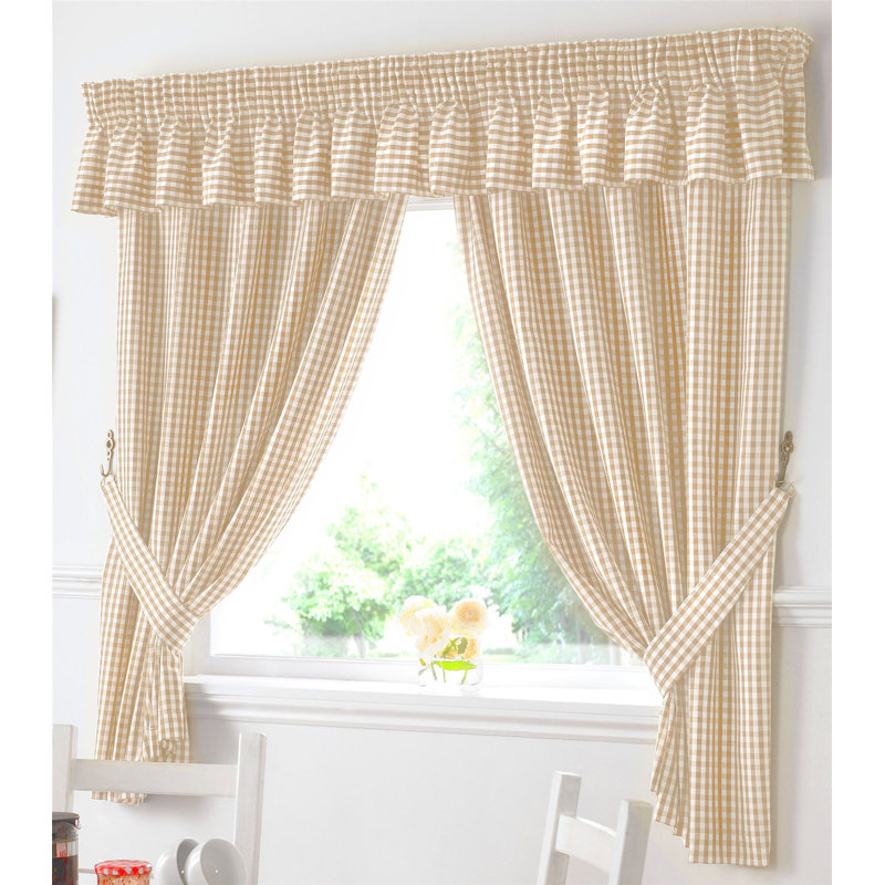 Owain Semi Sheer Curtain Pair, Beige, 122 x 117 cm