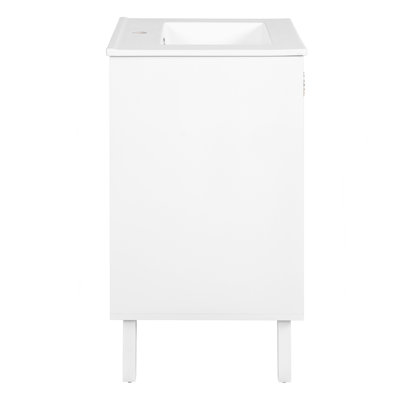 Meuble-lavabo de 20 po avec lavabo en céramique, ensemble de meuble-lavabo simple autoportant avec porte à fermeture douce, poignées chic en demi-lune, style français, blanc