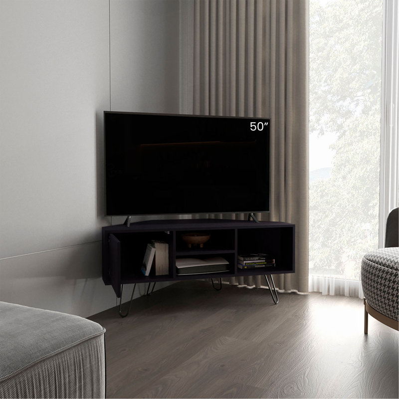 Meuble télé de coin Lancaster, avec deux tablettes et deux armoires