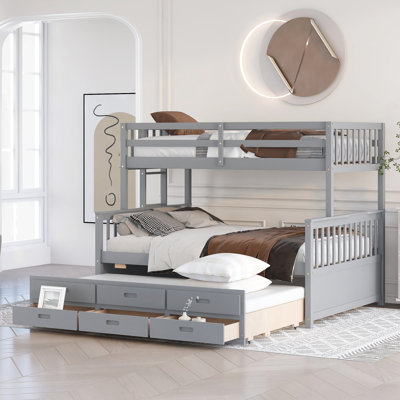 Gandee Twin over Full 3 - Drawer Standard Bunk Bed with Trundle by Harriet Bee