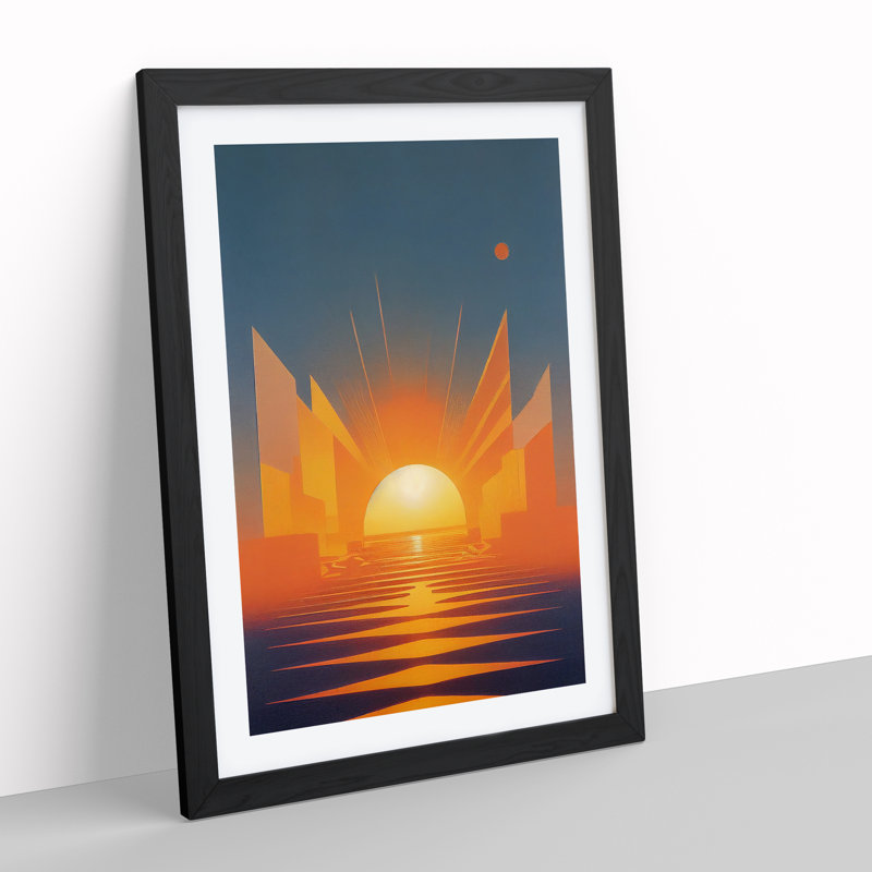 Gentle Abstract Sunset - Single Picture Frame Print, Black, 64cm H x 46cm W x 2cm D
