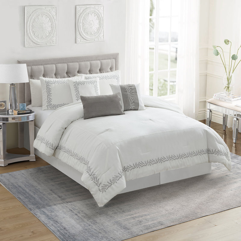 Salerno 7 Piece Faux Suede Elegant Bedding Set By Sweet Home Collection, White, Queen Comforter + 6 Additional Pieces