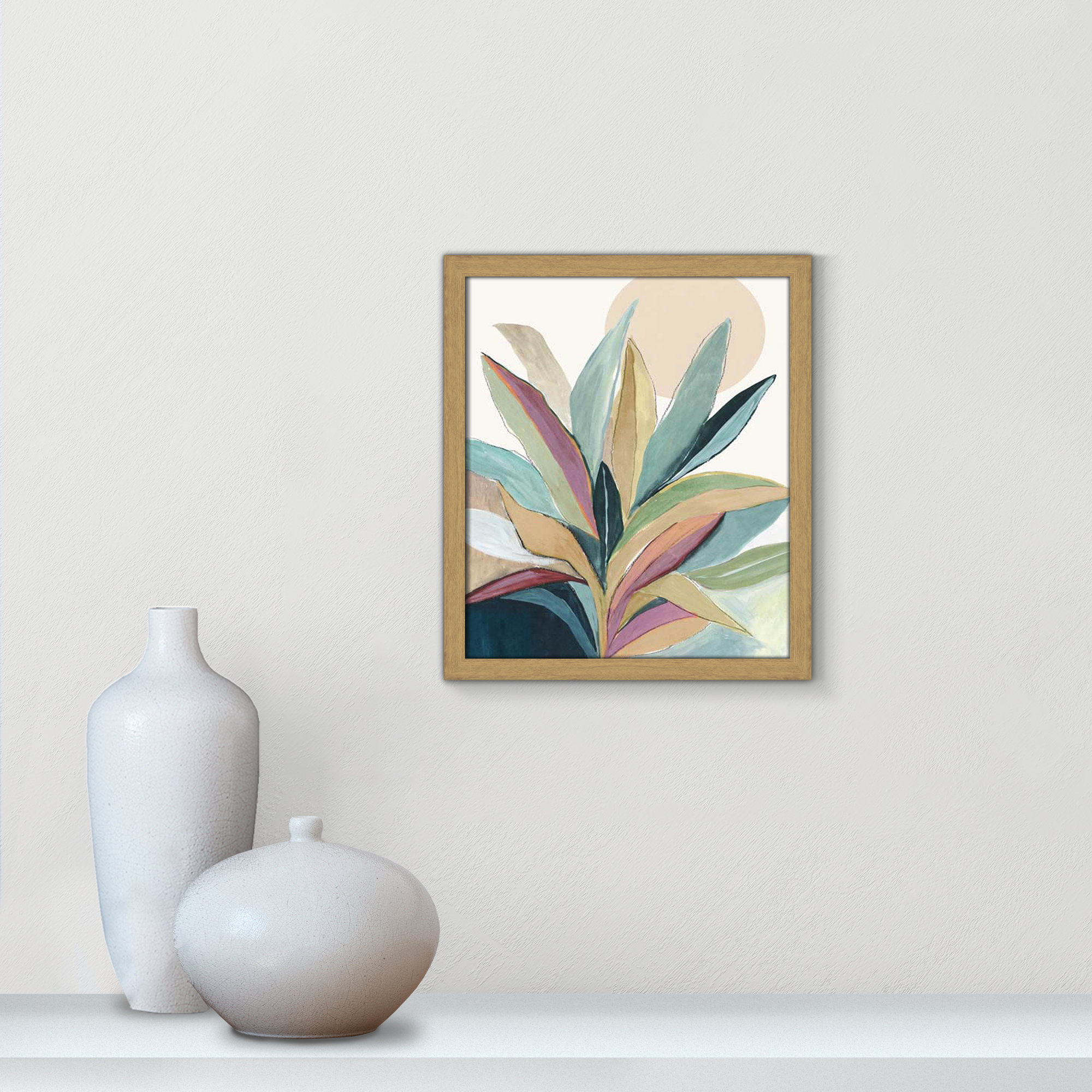 Sunny Bright Leaves I by Asia Jensen, 15" H x 13" W x 0.75" D, Natural Slim Unmatted Picture Framed