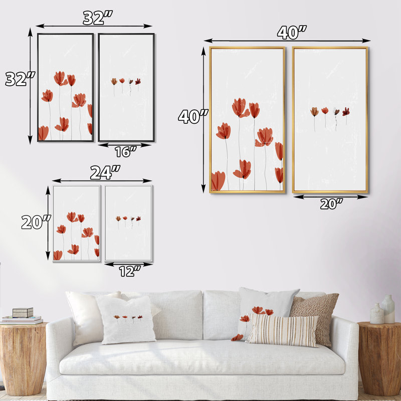 Red Red Flowers I - ensemble de 2 reproductions, H 20 po x l 24 po x P 1 po, Cadre noir