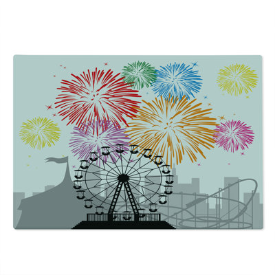Ambesonne Ferris Wheel Cutting Board Large Size Fireworks Circus Fun Multicolor