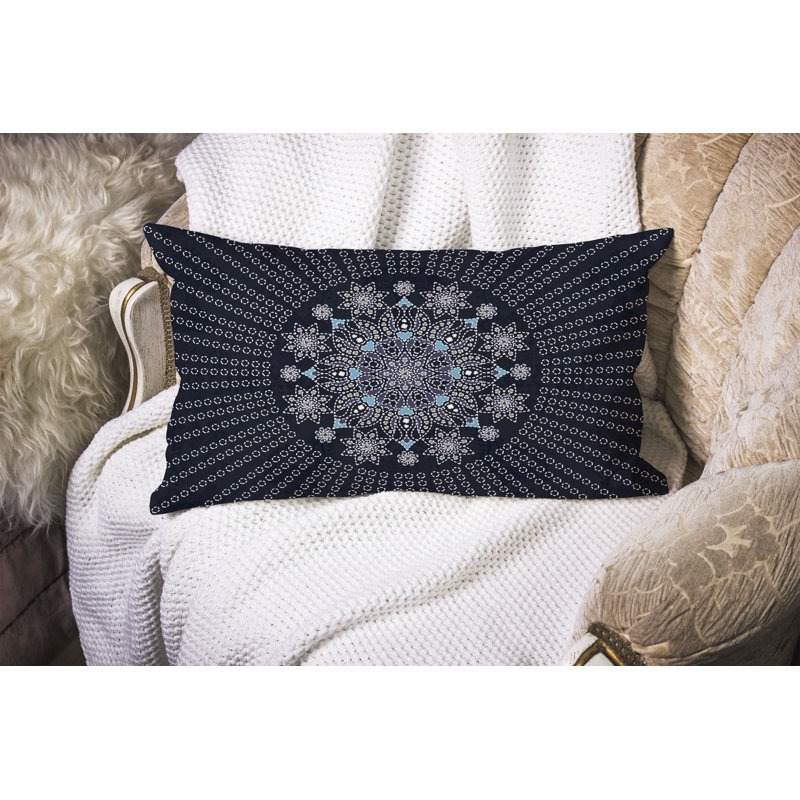Carnation Circle  Rectangular Throw Pillow, Beige/Navy