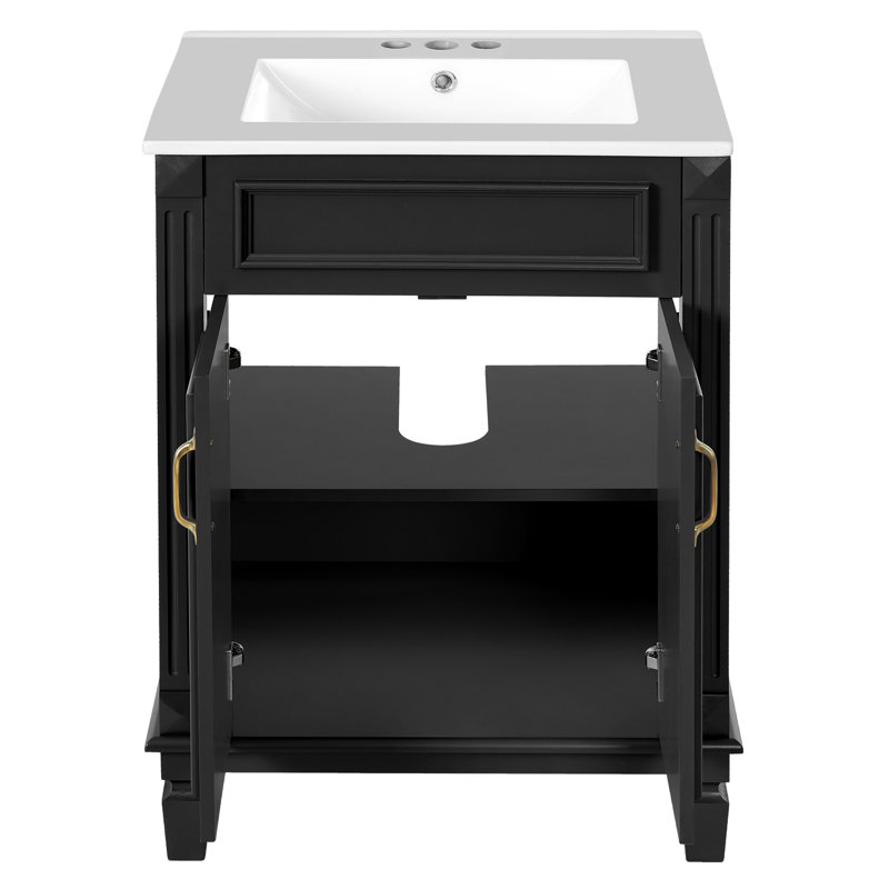 Meuble-lavabo moderne 24 po avec lavabo, portes à fermeture douce et tablette réglable, Black, Gold