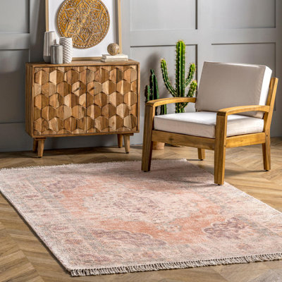 Tapis décoratif en coton orange crocheté à la main de style oriental VALLETTE