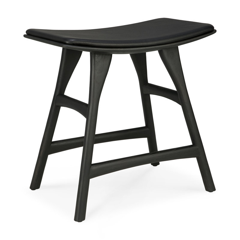 Osso Upholstered Stool with Solid Wood Frame, Varnished Black/Black