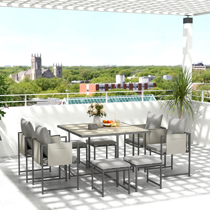 Square 8 - Person 110cm Long Dining Set with Cushions