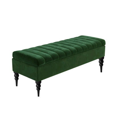 Sierra Striped Ottoman Storage Bench - Upholstered Plush Velvet Shoes Bench with Turned Wooden Legs
