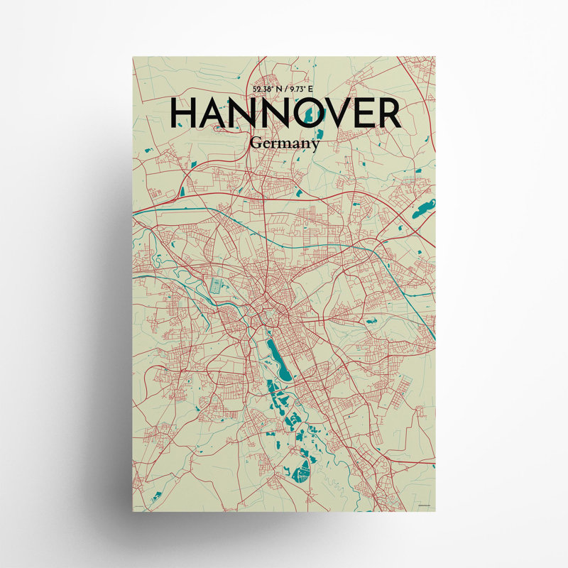 Hannover City Map In Tricolour - No Frame Print, 36cm H x 24cm W x 0.05cm D