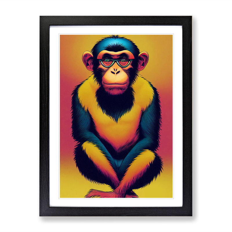 Marvellous Monkey - Single Picture Frame Painting, Black, 64cm H x 46cm W x 2cm D