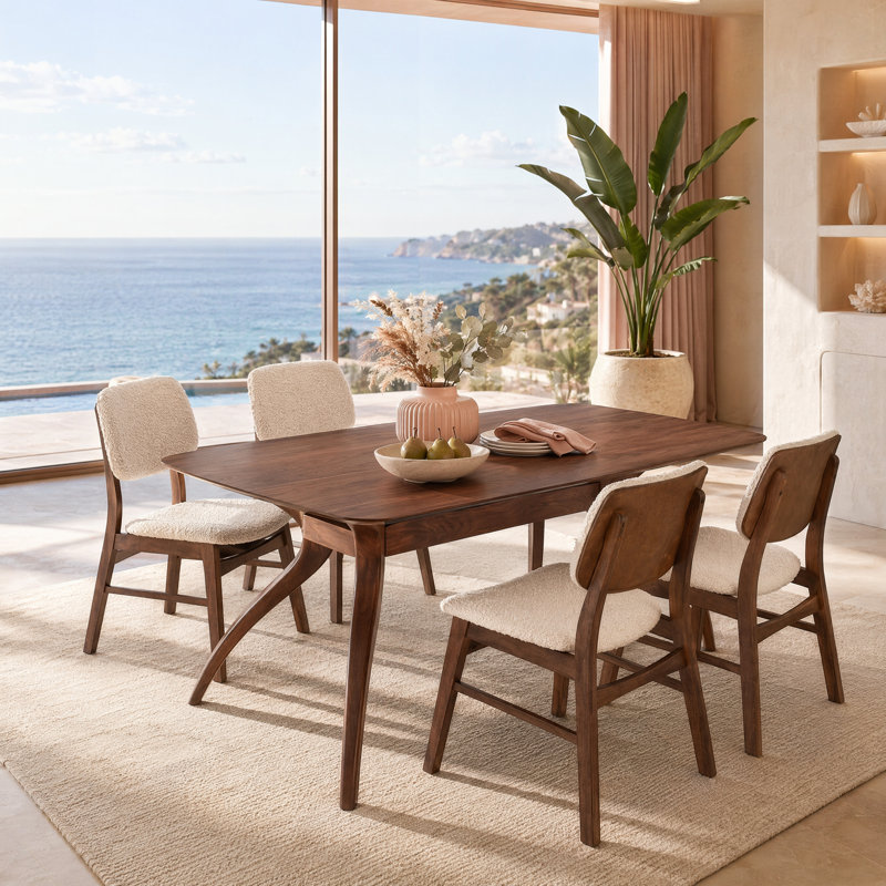 Aria 5-Piece Solid Wood Dining Room Set With Sculpted Legs And Upholstered Curved Back Chairs, Brown