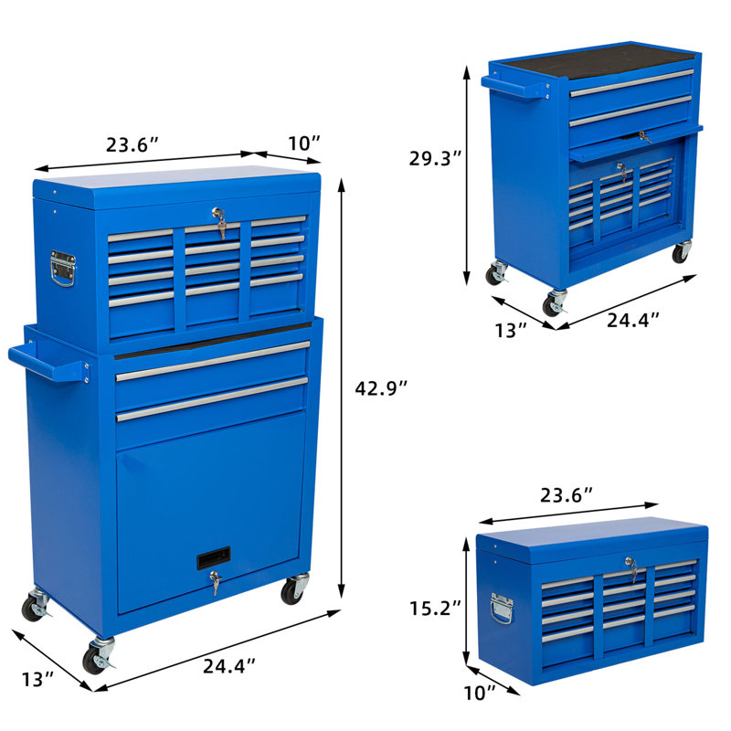 Elberfeld 24.5" W 8 Drawers Bottom Rollaway Chest, Blue