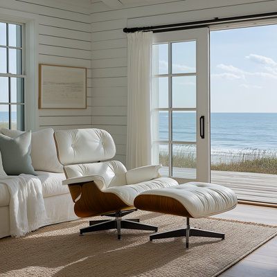 Swivel Accent Chair With Ottoman In Top Grain Leather