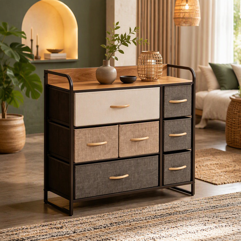 Armoire de rangement moderne avec tablette ouverte, commode verticale, armoire de sol élégante et rangement polyvalent