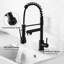 Robinet de cuisine en acier inoxydable noir mat avec douchette rétractable et poignée à ressort à poignée simple
