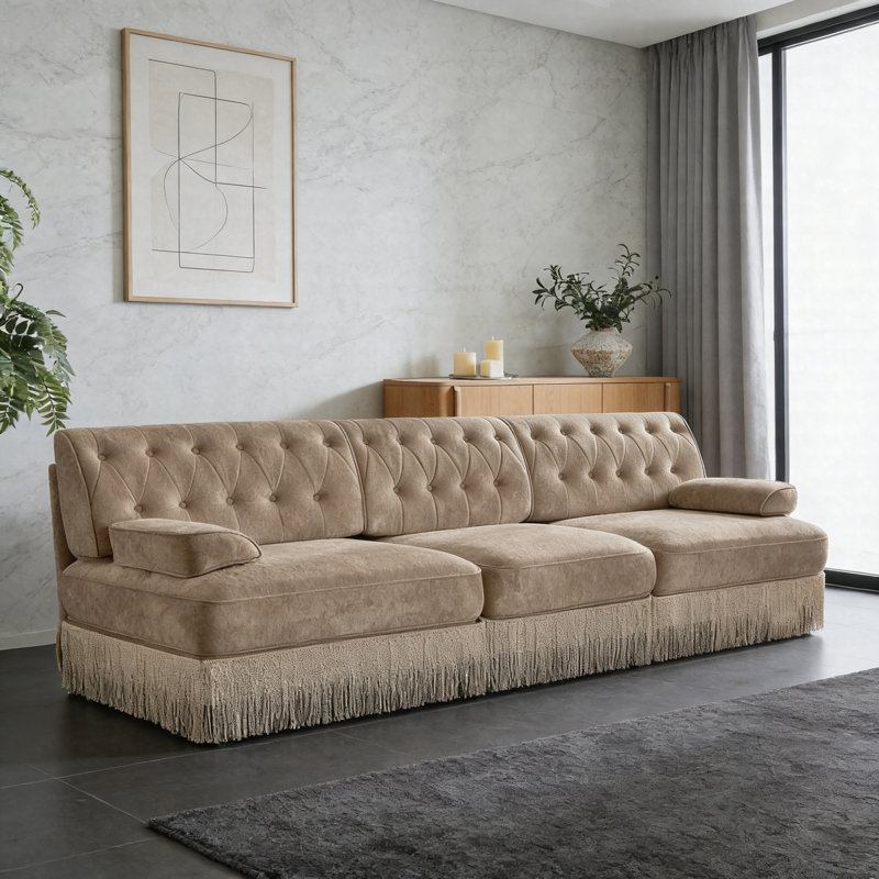 Canapé Chesterfield 3 places en velours adapté aux animaux de compagnie