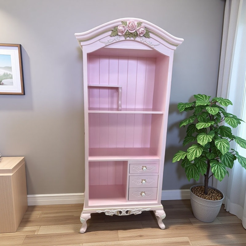 Vitrine en bois massif sculpté rétro français, Rose