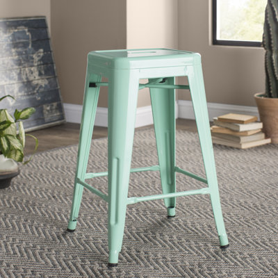 Backless Metal Indoor-Outdoor Stool w/Square Seat