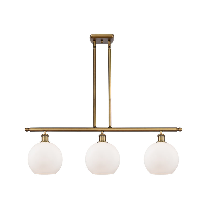 Luminaire suspendu linéaire à 3 lumières pour îlot de cuisine Hamida, Laiton brossé, Blanc mat, Ampoule non incluse
