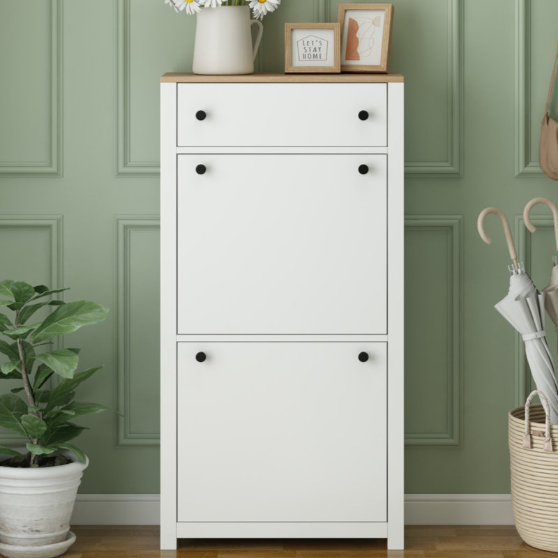 Armoire à chaussures décorative avec panneau de particules, panneau réglable, H 47,2 po x l 23,6 po x P 9,4 po, Blanc