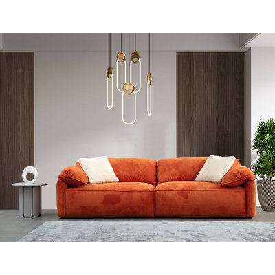 Stylish 3-Seat Sofa, Orange Fabric, 106.3 x 41.3 x 31.5 inches | Durable Wood & Chipboard Frame, 100% Polyester Upholstery, 28 DNS Foam & Shredded Sponge for Comfort | Easy to Clean, Modern Design Perfect for Living Rooms & Lounges