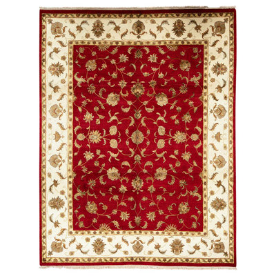 Tapis rouge / ivoire / doré de haute qualité noué à la main