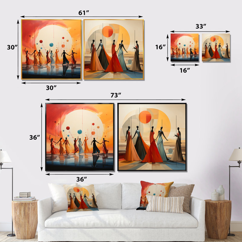 Ensemble de 2 impressions sur toile jaunes synchronisées, Cadre flottant brun, H 30 po x l 61 po x P 1 po