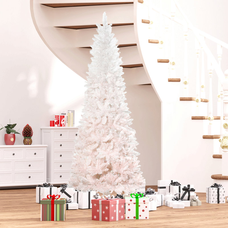 Grand sapin de Noël artificiel non éclairé avec branches réalistes et base en acier, rose, 7'