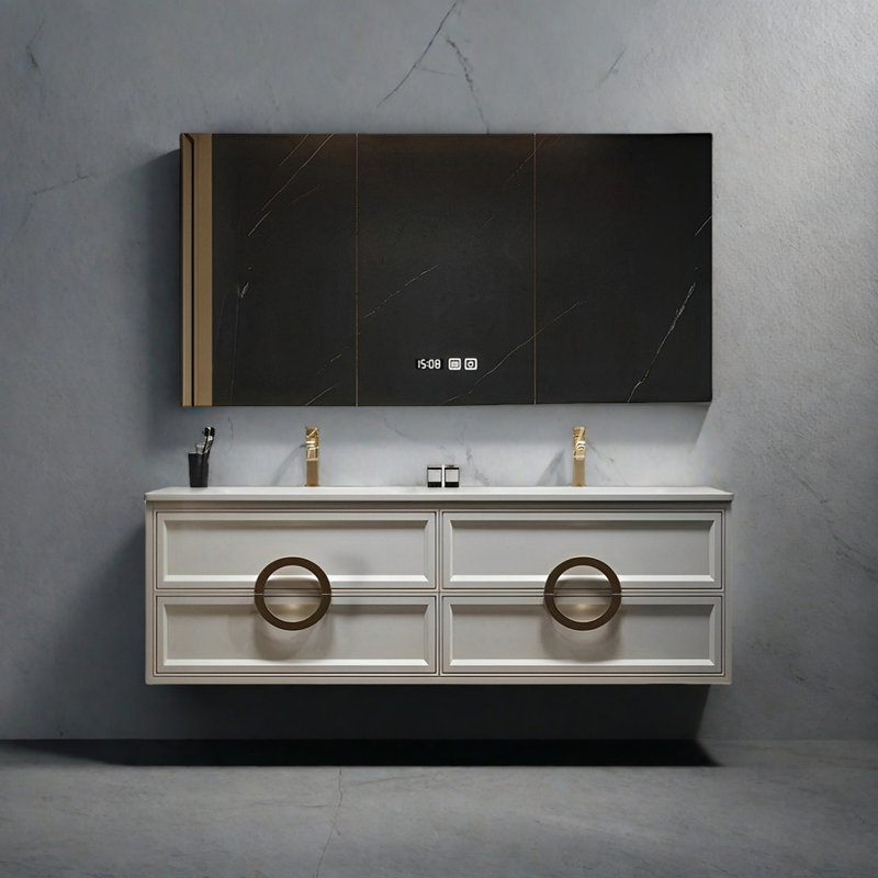 Armoire de salle de bain à double vasque de style américain, 56"