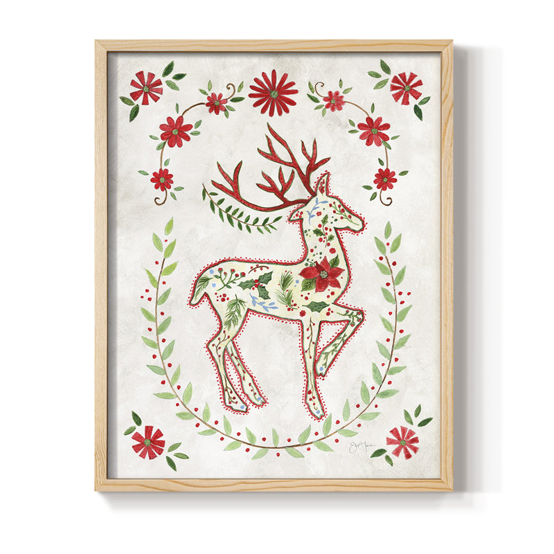 «Christmas Folk Reindeer», reproduction encadrée - bois massif, H 30 po x l 24 po