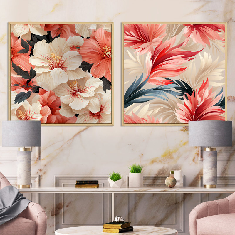 Coffeen - Ensemble de 2 collages carrés floraux, H 16 po x l 33 po, Cadre flottant brun
