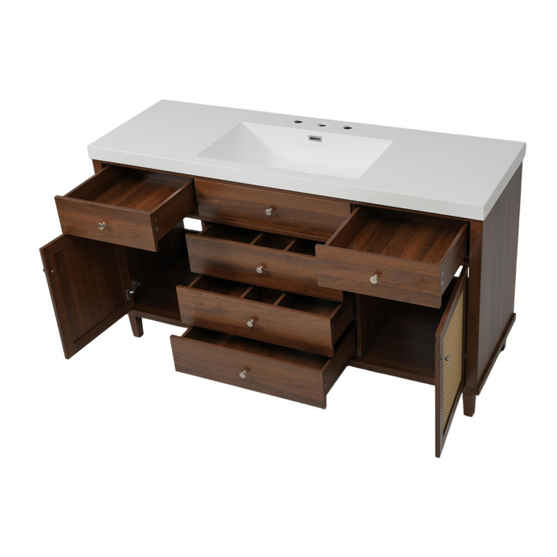 Meuble-lavabo de luxe 60 po, Brun