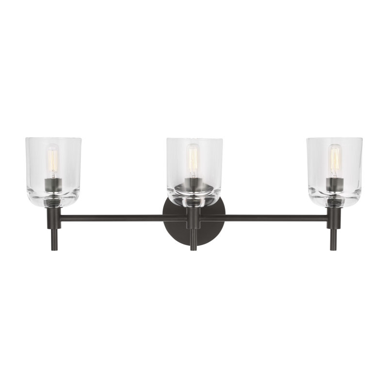 Thom Filicia Hartley Bathroom Bedroom Wall Fixture With Clear Shade, 8.125" H x 24" W x 5.875" D, Aged Iron, 3 Lights