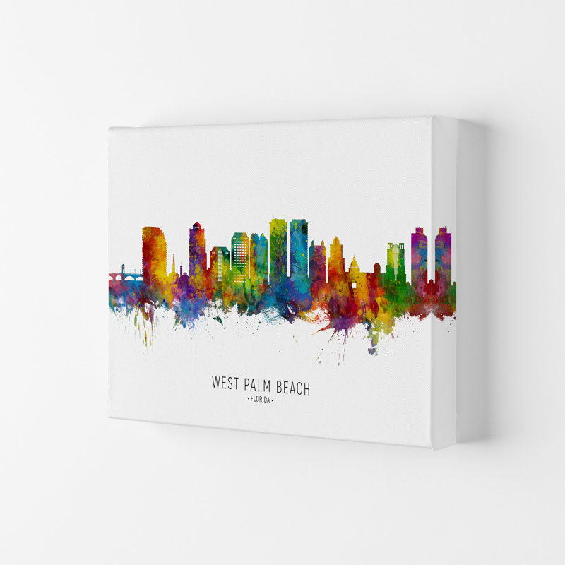 West Palm Beach Florida Skyline by Michael Tompsett - Print, 59.4cm H x 84cm W x 4cm D, Wrapped Canvas